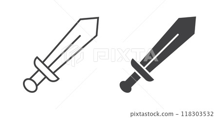 Old medieval sword icon in flat style. Weapon vector illustration on isolated background. Razor blade sign business concept. 118303532