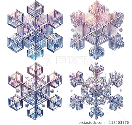 Snowflake Set - The fine detail and symmetry stand out, expressing the coldness and delicacy of winter. 118303576