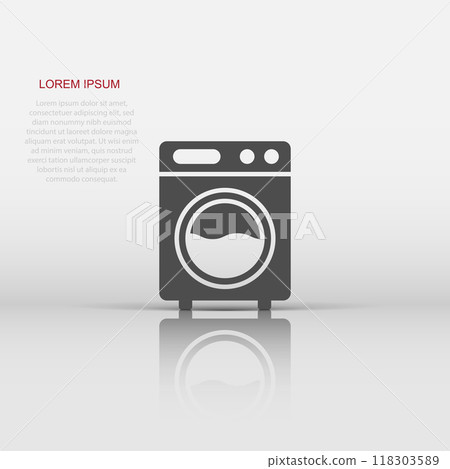 Washing machine icon in flat style. Washer vector illustration on white isolated background. Laundry business concept. Washing machine icon in flat style. Washer vector illustration on white isolated background. Laundry business concept. 118303589