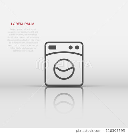 Washing machine icon in flat style. Washer vector illustration on white isolated background. Laundry business concept. Washing machine icon in flat style. Washer vector illustration on white isolated background. Laundry business concept. 118303595