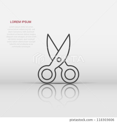 Scissor icon in flat style. Cut equipment vector illustration on white isolated background. Cutter business concept. Scissor icon in flat style. Cut equipment vector illustration on white isolated background. Cutter business concept. 118303606