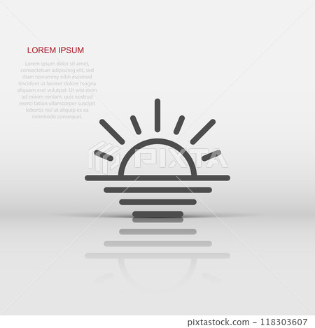 Sun icon in flat style. Sunlight sign vector illustration on white isolated background. Daylight business concept. Sun icon in flat style. Sunlight sign vector illustration on white isolated background. Daylight business concept. 118303607