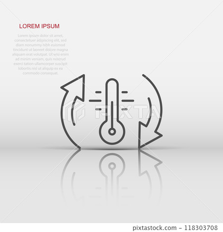 Thermometer climate control icon in flat style. Meteorology balance vector illustration on white isolated background. Hot, cold temperature business concept. Thermometer climate control icon in flat style. Meteorology balance vector illustration on white isolated background. Hot, cold temperature business concept. 118303708