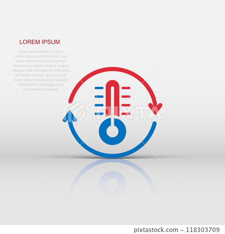 Thermometer climate control icon in flat style. Meteorology balance vector illustration on white isolated background. Hot, cold temperature business concept. 118303709