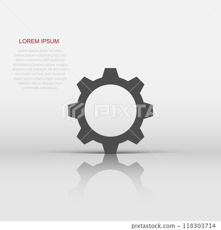 Gear vector icon in flat style. Cog wheel illustration on white isolated background. Gearwheel cogwheel business concept. 118303714