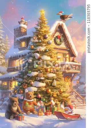 聖誕森林動物-溫馨的節慶場景 118303795