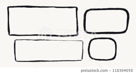 Black square frame with grunge torn edges. Vector illustration of rough ripped rectangle isolated on light background. Ideal for collages and stickers 118304058