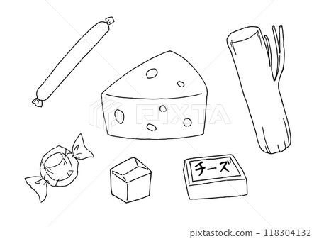 Various cheeses set line drawing 118304132