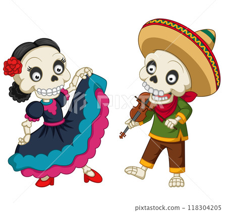 The day of the Dead. Mariachi skeleton with musical instruments of illustration 118304205