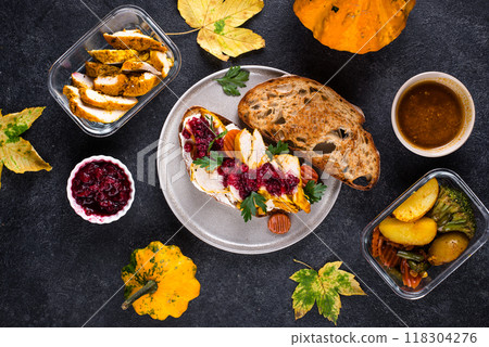 Leftover Thanksgiving day sandwich with turkey Leftover Thanksgiving day sandwich with turkey 118304276