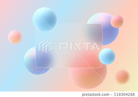 Website landing page template . Glass transparent banner and floating spheres. 118304288