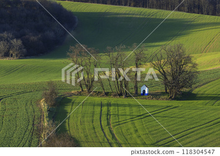 Landscape with chapel of St. Barborkas near Strazovice, Southern Moravia, Czech Republic Landscape with chapel of St. Barborkas near Strazovice, Southern Moravia, Czech Republic 118304547