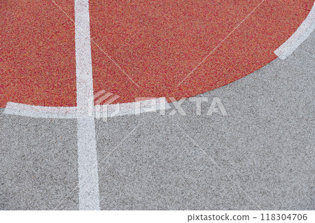 Basketball colorful sport field with white lines. Sports gear without people. Template, sport background. Copy space. Basketball colorful sport field with white lines. Sports gear without people. Template, sport background. Copy space. 118304706