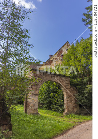 Broum style architecture, a bridge near the farm, Eastern Czechia 118304721