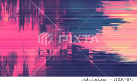 A dynamic abstract composition featuring vibrant streaks of pink, blue, and yellow, creating a visually stimulating and modern aesthetic. 118304873
