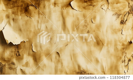 A weathered, aged paper texture with burnt edges and a distressed appearance, reminiscent of ancient documents. 118304877
