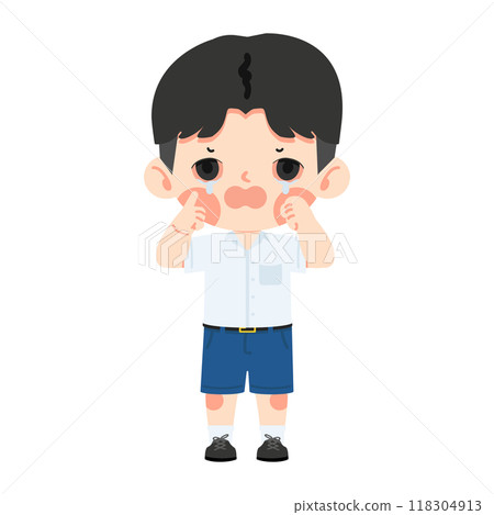 Boy Thai Student with eye pain Boy Thai Student with eye pain 118304913
