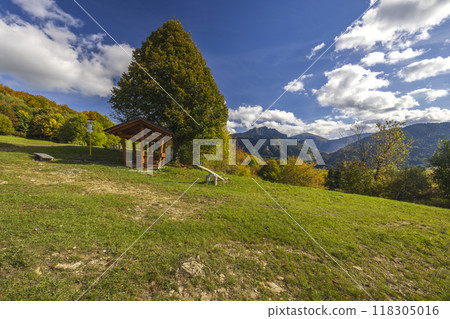 Autumn landscape in Mala Fatra National Park with Velky Rozsutec peak, Slovakia 118305016