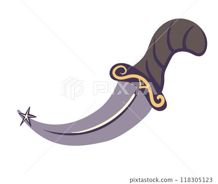 Ritual dagger vector icon. Occult knife with sharp blade, witch weapon. Vintage old school style. Clipart for Halloween, tattoo. 118305123