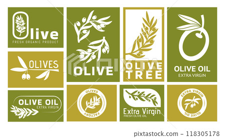 Olive logo. Oil design, food nature vintage. Gold tree with leaf. Label health beauty. Floral green creative luxury fresh organic product packaging graphic. Vector garish badge simple botanical set Olive logo. Oil design, food nature vintage. Gold tree with leaf. Label health beauty. Floral green creative luxury fresh organic product packaging graphic. Vector garish badge simple botanical set 118305178