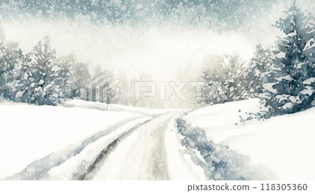 雪路插圖（AI生成素材） 118305360