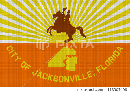 Flag of the city of Jacksonville, the capital of Florida, USA, on a background of fabric texture. Conceptual collage 118305408
