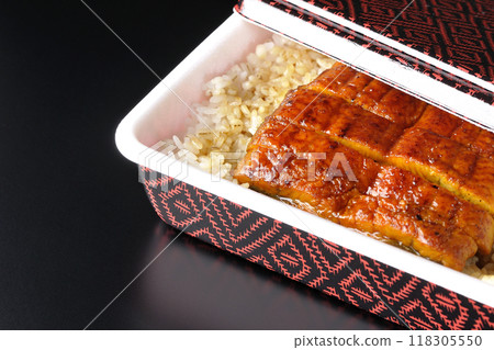 Eel bento photographed against a black background Eel bento photographed against a black background 118305550