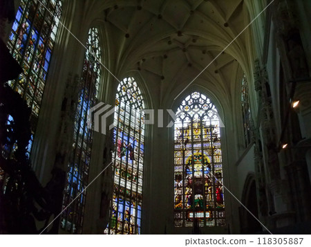 Saint-Michel Cathedral (Brussels/Belgium) Beautiful stained glass inside the cathedral Saint-Michel Cathedral (Brussels/Belgium) Beautiful stained glass inside the cathedral 118305887
