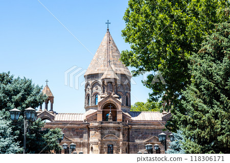 green trees and Etchmiadzin Cathedral, Armenia 118306171