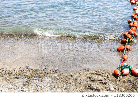 sand beach of Lake Sevan, Armenia in summer 118306206