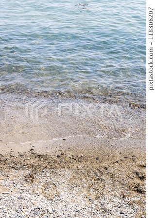 sandy surface of beach of Lake Sevan, Armenia 118306207