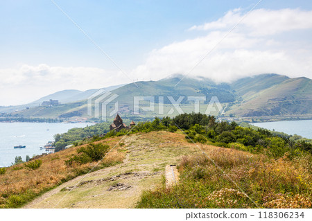 view of Sevan Peninsula near Sevanavank in summer 118306234