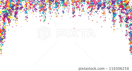 Falling letters of English language. Colorful childish flying characters of Latin alphabet. Foreign languages study concept. Back to school banner on white background. Falling letters of English language. Colorful childish flying characters of Latin alphabet. Foreign languages study concept. Back to school banner on white background. 118306258