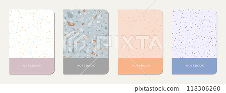 School diary cover design. Terrazzo abstract background made of natural stones, granite, quartz and marble. Venetian terrazzo texture school diary template. School diary cover design. Terrazzo abstract background made of natural stones, granite, quartz and marble. Venetian terrazzo texture school diary template. 118306260