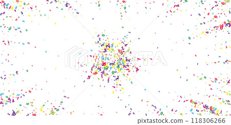 Scattered numbers. Colorful childish digits flying chaotic. Back to school mathematics banner on white background. Falling numbers vector illustration. Scattered numbers. Colorful childish digits flying chaotic. Back to school mathematics banner on white background. Falling numbers vector illustration. 118306266