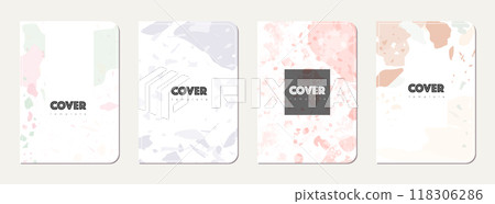 School notebook cover design. Terrazzo abstract background made of natural stones, granite, quartz and marble. Venetian terrazzo texture school notebook template. 118306286
