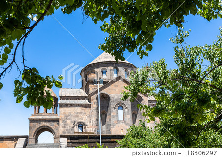 green tree and Saint Hripsime Church in Armenia green tree and Saint Hripsime Church in Armenia 118306297