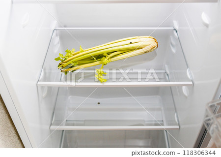 above view of refrigerator with withered celery above view of refrigerator with withered celery 118306344
