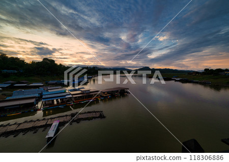 Sangkhla Buri, Kanchanaburi, Dramatic Sky Over Floating Village Sangkhla Buri, Kanchanaburi, Dramatic Sky Over Floating Village 118306886