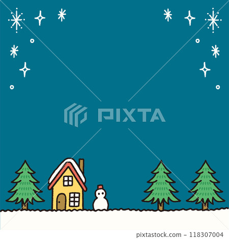 Winter night scenery background illustration material square 118307004