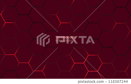 Red hexagon abstract technology background with red colored bright flashes Red hexagon abstract technology background with red colored bright flashes 118307244