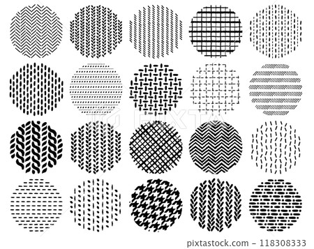 Set of circular hand-drawn stitch and knitting patterns 118308333