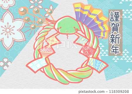 Landscape New Year's card template design for the Year of the Snake "Blue" 118309208