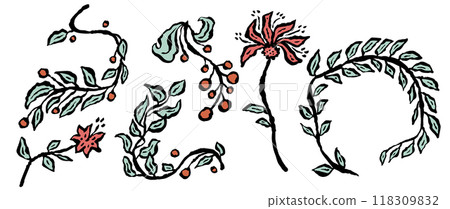 Set of abstract inky flowers sketches isolated on white 118309832