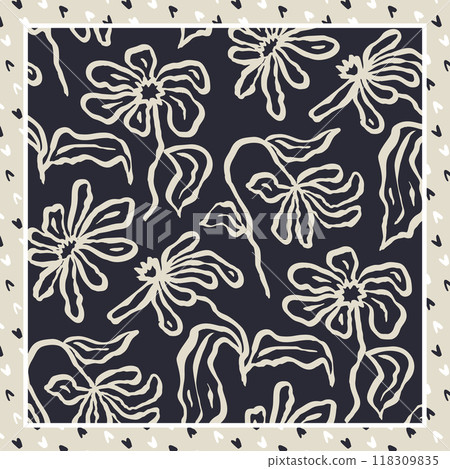 Monochrome black and white brush strokes inky flowers scarf or bandana design Monochrome black and white brush strokes inky flowers scarf or bandana design 118309835