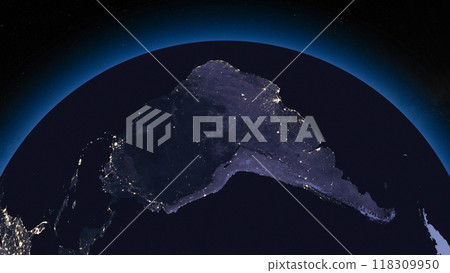 Earth globe by night focused on South America. Dark side of Earth with illuminated cities and stars of universe on background. Elements of this image furnished by NASA 118309950