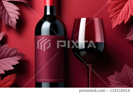 A sophisticated, high-quality visual featuring a bottle of red wine and a filled glass A sophisticated, high-quality visual featuring a bottle of red wine and a filled glass 118310018