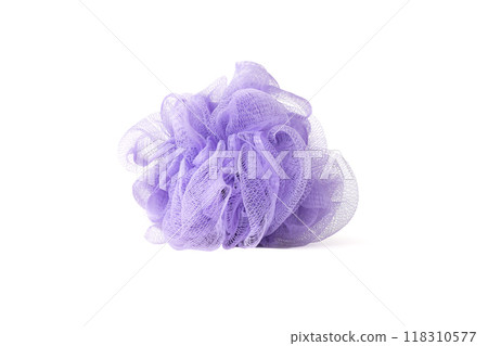 purple bath puff or sponge isolated on white background. High quality photo purple bath puff or sponge isolated on white background. High quality photo 118310577