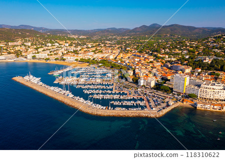 Aerial view of the small seaside town of Sainte-Maxime Aerial view of the small seaside town of Sainte-Maxime 118310622