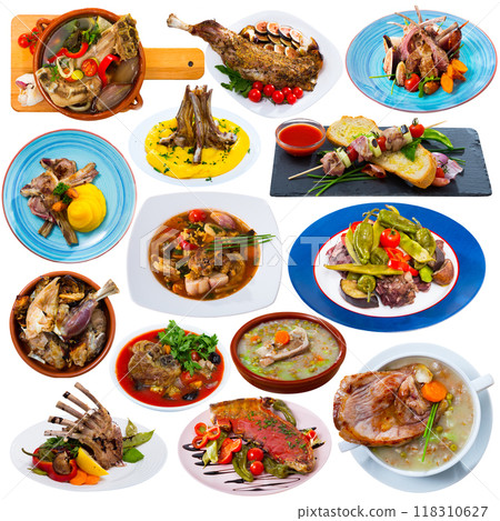 Set of lamb dishes isolated 118310627